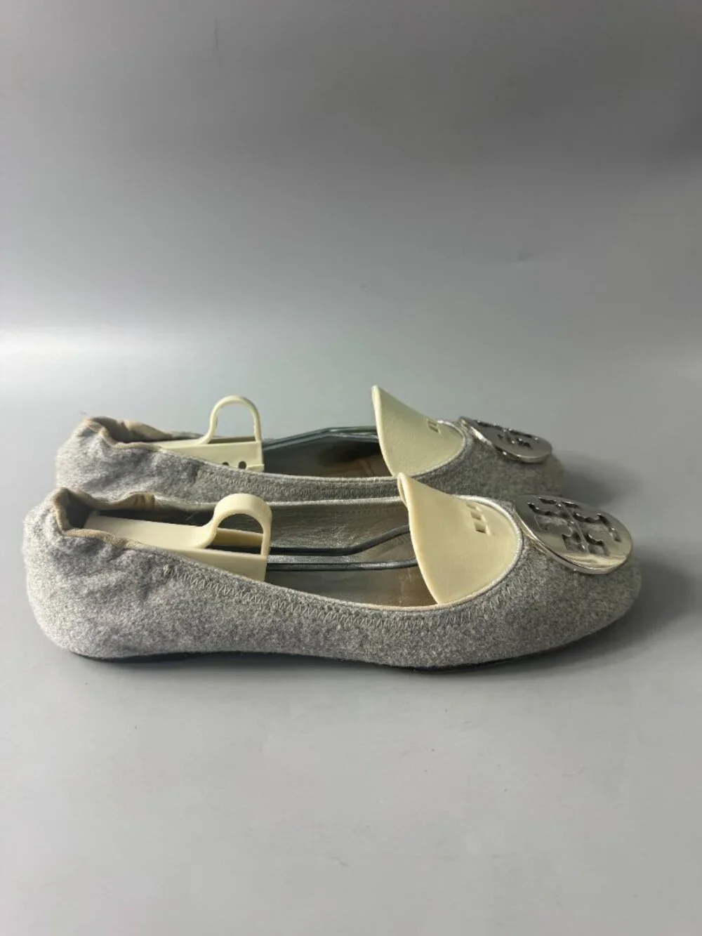Tory Burch Reva Gray Silver Wool Ballet Flats Shoes, Size 7